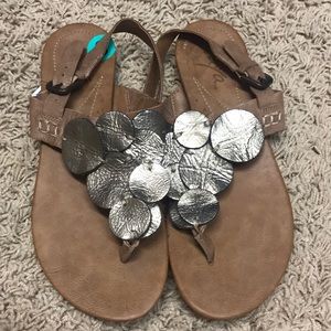 Brown and gold leather sandals